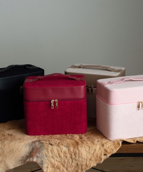 VitaFelice（ヴィータフェリーチェ）の「コーデュロイメイクボックス（左右各2段トレイ）（収納グッズ・レディース・ベージュ/ピンク/ブラック/ワイン・FREE）」の18枚目の写真