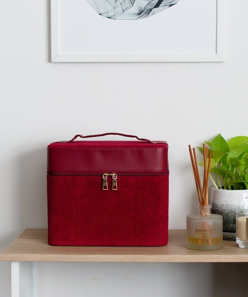 VitaFelice（ヴィータフェリーチェ）の「コーデュロイメイクボックス（左右各2段トレイ）（収納グッズ・レディース・ベージュ/ピンク/ブラック/ワイン・FREE）」の5枚目の写真