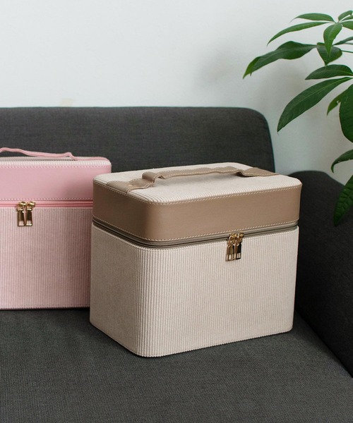 VitaFelice（ヴィータフェリーチェ）の「コーデュロイメイクボックス（左右各2段トレイ）（収納グッズ・レディース・ベージュ/ピンク/ブラック/ワイン・FREE）」の13枚目の写真