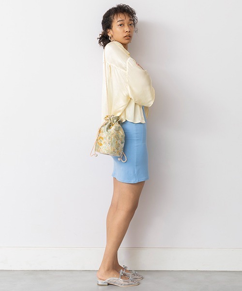 Casselini(キャセリーニ)の「Casselini(キャセリーニ)ジャガード巾着(ショルダーバッグ・レディース・モスグリーン/ピンク/ミント/ゴールド・FREE)」の5枚目の写真