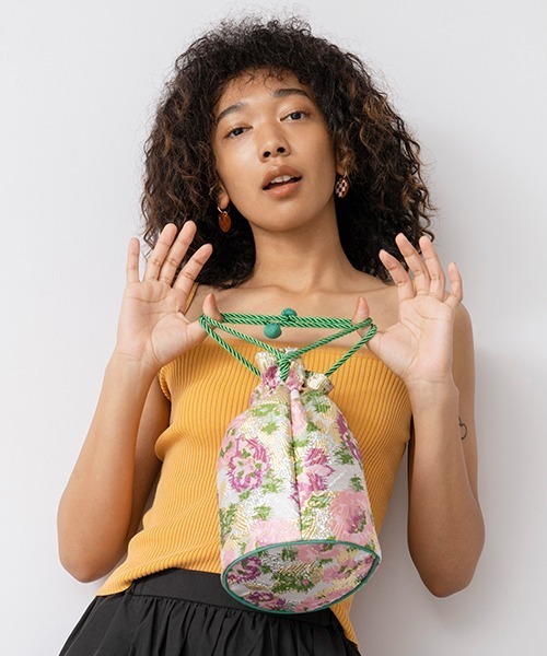 Casselini(キャセリーニ)の「Casselini(キャセリーニ)ジャガード巾着(ショルダーバッグ・レディース・モスグリーン/ピンク/ミント/ゴールド・FREE)」の6枚目の写真