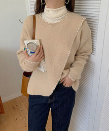【c.u.l:w】ハンドステッチ風フリルニットプルオーバー culw142