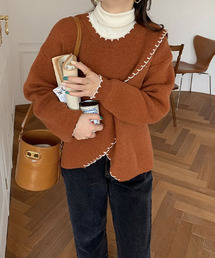【c.u.l:w】ハンドステッチ風フリルニットプルオーバー culw142