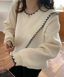 【c.u.l:w】ハンドステッチ風フリルニットプルオーバー culw142