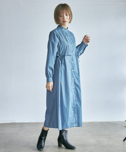 ECRIRE（エクリール）の「サイドリボンピンタックワンピース（ワンピース・レディース・ブラック/オフホワイト/ネイビー/ベージュ・M）」の4枚目の写真