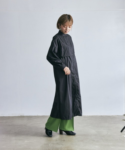 ECRIRE（エクリール）の「サイドリボンピンタックワンピース（ワンピース・レディース・ブラック/オフホワイト/ネイビー/ベージュ・M）」の7枚目の写真