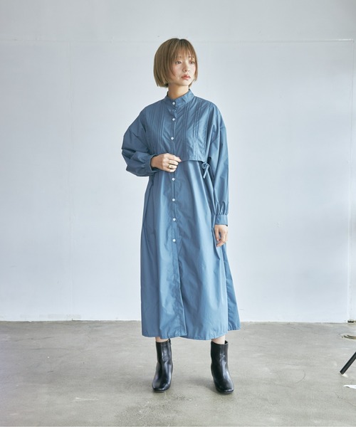 ECRIRE（エクリール）の「サイドリボンピンタックワンピース（ワンピース・レディース・ブラック/オフホワイト/ネイビー/ベージュ・M）」の11枚目の写真