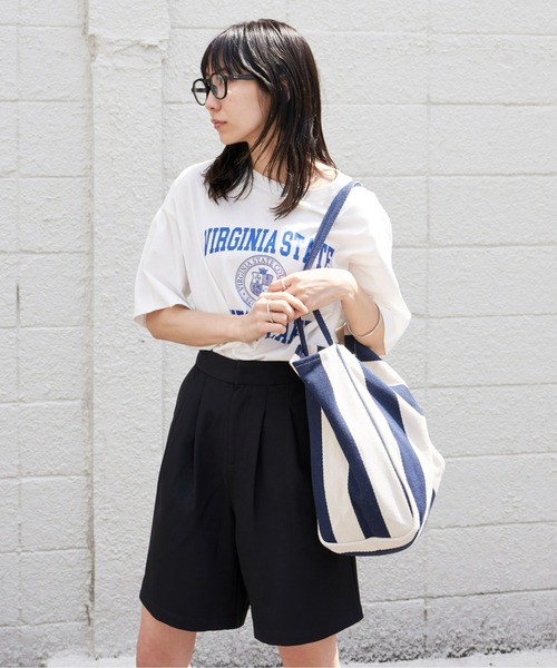 Auntie Rosa Holiday（アンティローザホリデー）の「ストライプオーバートート（トートバッグ・レディース・ブラック/ネイビー・FREE）」の7枚目の写真