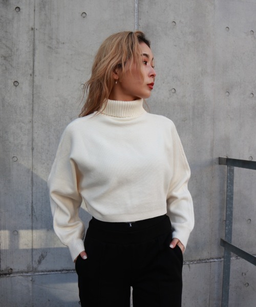 FIG&VIPER（フィグアンドバイパー）の「タートルクロップドニットTOP（ニット/セーター・レディース・ブラック/グレー/アイボリー・FREE）」の2枚目の写真