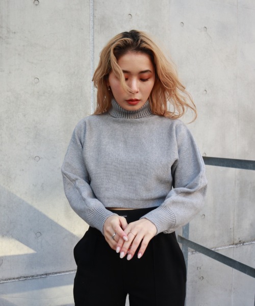 FIG&VIPER（フィグアンドバイパー）の「タートルクロップドニットTOP（ニット/セーター・レディース・ブラック/グレー/アイボリー・FREE）」の4枚目の写真