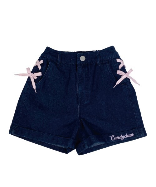 Candychuu（キャンディチュウ）の「レースアップデニムショーパン（その他パンツ・キッズ・サックスブルー/ブルー・120/130/140/150/160）」の4枚目の写真
