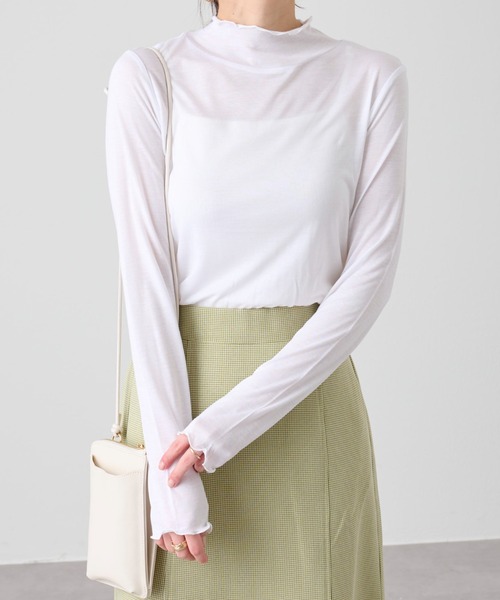 COLONY 2139（コロニートゥーワンスリーナイン）の「天竺シアーメローロンT/シアープチハイネックロンＴ（Tシャツ/カットソー・レディース・ブラック/グリーン/アイボリー/オレンジ・FREE）」の6枚目の写真