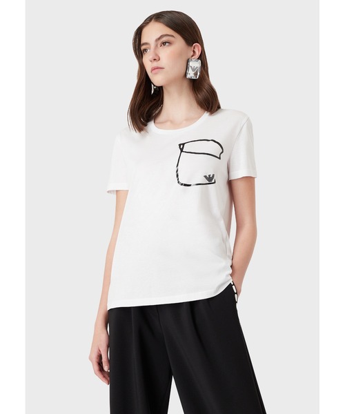 EMPORIO ARMANI（エンポリオアルマーニ）の「【エンポリオ アルマーニ】Tシャツ シルケットジャージー製 オプアートポケット（Tシャツ/カットソー・レディース・ブラック/ホワイト系その他・MEDIUM/X-SMALL/SMALL/LARGE）」の2枚目の写真