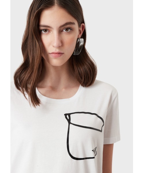 EMPORIO ARMANI（エンポリオアルマーニ）の「【エンポリオ アルマーニ】Tシャツ シルケットジャージー製 オプアートポケット（Tシャツ/カットソー・レディース・ブラック/ホワイト系その他・MEDIUM/X-SMALL/SMALL/LARGE）」の6枚目の写真