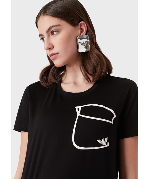 EMPORIO ARMANI（エンポリオアルマーニ）の「【エンポリオ アルマーニ】Tシャツ シルケットジャージー製 オプアートポケット（Tシャツ/カットソー・レディース・ブラック/ホワイト系その他・MEDIUM/X-SMALL/SMALL/LARGE）」の14枚目の写真