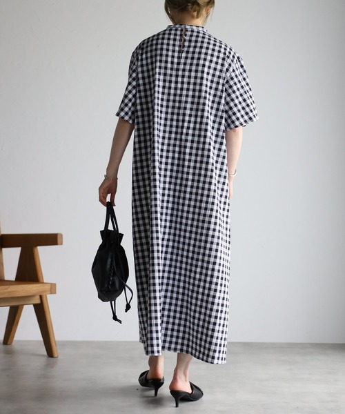 r.（アールドット）の「ギンガムチェックフロントタックOP（ワンピース・レディース・ブラック/クリーム/ラベンダー/グレイッシュベージュ・FREE）」の6枚目の写真