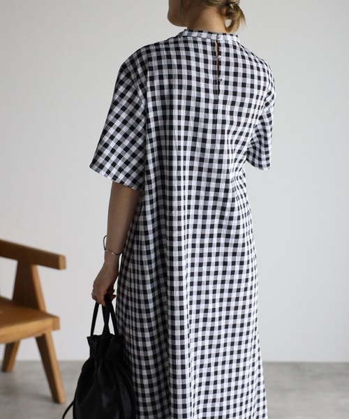 r.（アールドット）の「ギンガムチェックフロントタックOP（ワンピース・レディース・ブラック/クリーム/ラベンダー/グレイッシュベージュ・FREE）」の9枚目の写真