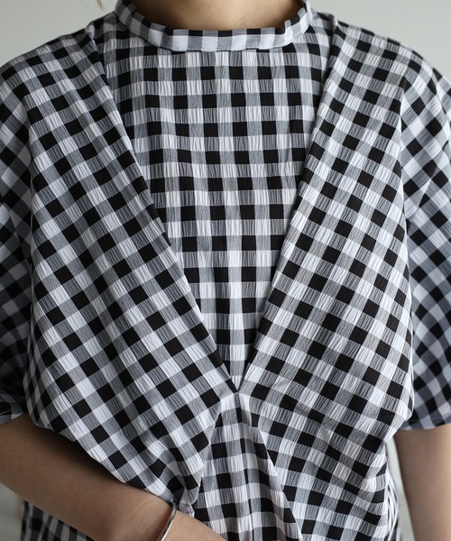 r.（アールドット）の「ギンガムチェックフロントタックOP（ワンピース・レディース・ブラック/クリーム/ラベンダー/グレイッシュベージュ・FREE）」の10枚目の写真