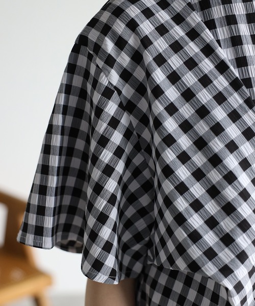 r.（アールドット）の「ギンガムチェックフロントタックOP（ワンピース・レディース・ブラック/クリーム/ラベンダー/グレイッシュベージュ・FREE）」の12枚目の写真