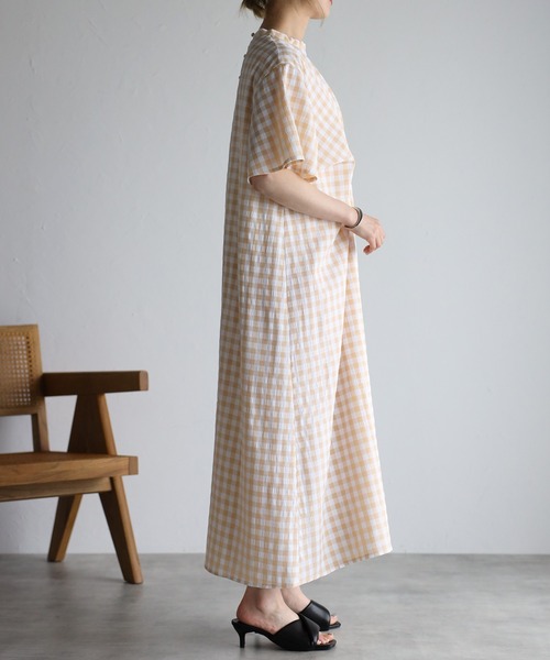 r.（アールドット）の「ギンガムチェックフロントタックOP（ワンピース・レディース・ブラック/クリーム/ラベンダー/グレイッシュベージュ・FREE）」の14枚目の写真