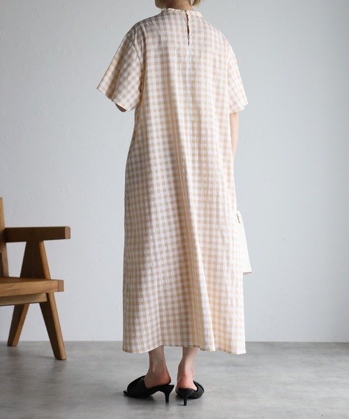 r.（アールドット）の「ギンガムチェックフロントタックOP（ワンピース・レディース・ブラック/クリーム/ラベンダー/グレイッシュベージュ・FREE）」の15枚目の写真