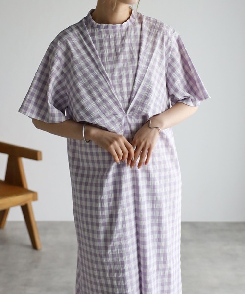 r.（アールドット）の「ギンガムチェックフロントタックOP（ワンピース・レディース・ブラック/クリーム/ラベンダー/グレイッシュベージュ・FREE）」の21枚目の写真