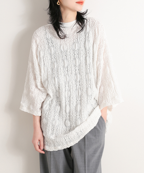 CITYSHOP(シティーショップ)の「LACE T-SHIRT3(Tシャツ/カットソー・レディース・ホワイト/ブラック・FREE)」の1枚目の写真