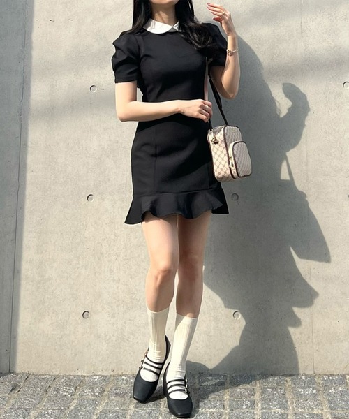 titty＆Co. PETIT by poyo（ティティーアンドコープティバイポヨ）の「【titty&Co.PETIT by POYO】ヘムフリルラウンドカラーミニワンピース（ワンピース・レディース・ブラック・SMALL/MEDIUM）」の13枚目の写真