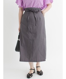 リネン混ウエストリボンセミタイトスカート