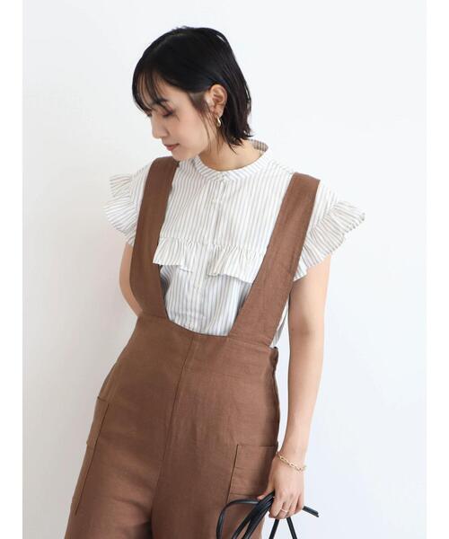 Green　Parks（グリーンパークス）の「リネンサロペット（サロペット/オーバーオール・レディース・ブラック/ブラウン・FREE）」の3枚目の写真