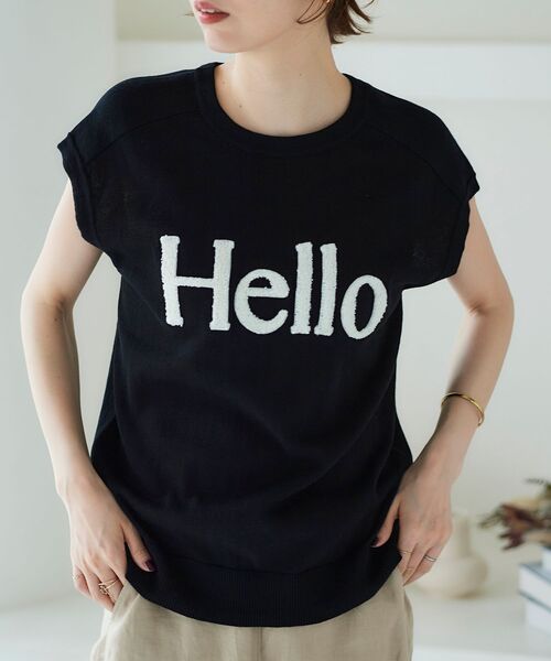 le.coeur blanc（ルクールブラン）の「Hello ロゴフレンチニット（ニット/セーター・レディース・ライトグレー/ブラック/オフホワイト・38）」の2枚目の写真