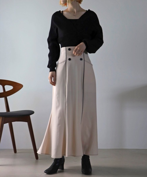 UNFIELD（アンフィールド）の「【UNFIELD】配色パイピングマーメイドスカート（スカート・レディース・ブラック/ベージュ・FREE）」の7枚目の写真