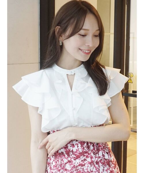 MERCURYDUO（マーキュリーデュオ）の「ラッフルデザインシャツ（シャツ/ブラウス・レディース・ライトブルー/ベージュ/オフホワイト・FREE）」の6枚目の写真