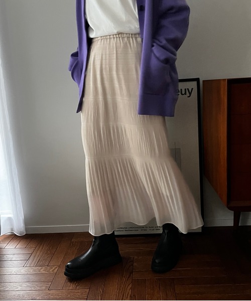 LOWRYS FARM（ローリーズファーム）の「シャーリングＩラインスカート　169157（スカート・レディース・アイボリー/ブラック/ブルー・FREE）」の2枚目の写真