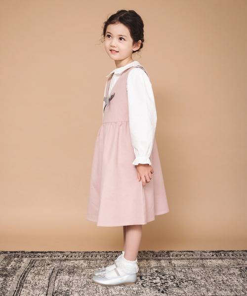 BRANSHES（ブランシェス）の「【ハレの日】リボン付きジャンパースカート（ジャンパースカート・キッズ・チャコールグレー/ピンク・90/100/110/120/130/140/150）」の21枚目の写真