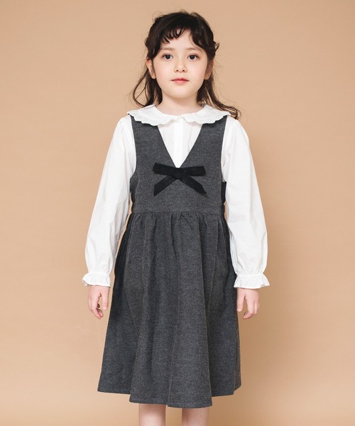 BRANSHES（ブランシェス）の「【ハレの日】リボン付きジャンパースカート（ジャンパースカート・キッズ・チャコールグレー/ピンク・90/100/110/120/130/140/150）」の15枚目の写真