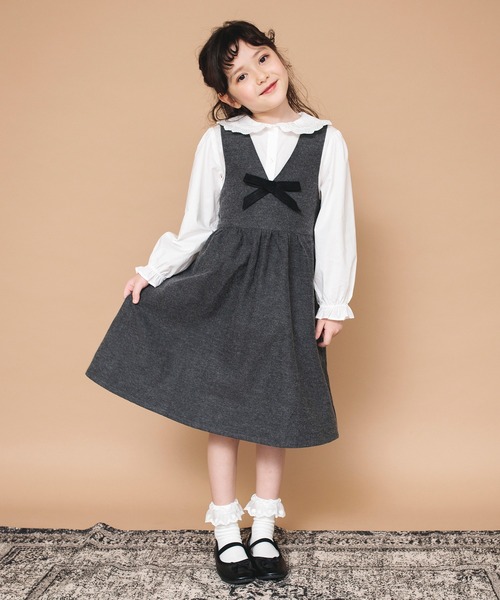 BRANSHES（ブランシェス）の「【ハレの日】リボン付きジャンパースカート（ジャンパースカート・キッズ・チャコールグレー/ピンク・90/100/110/120/130/140/150）」の20枚目の写真