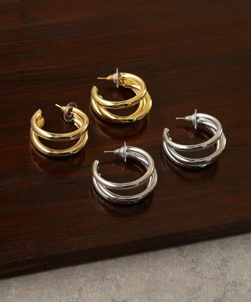 IAMUSE（アイアミューズ）の「金属アレルギー対応　トリニティフープピアス S0781【IAMUSE】（ピアス（両耳用）・レディース・シルバー/ゴールド・FREE）」の3枚目の写真
