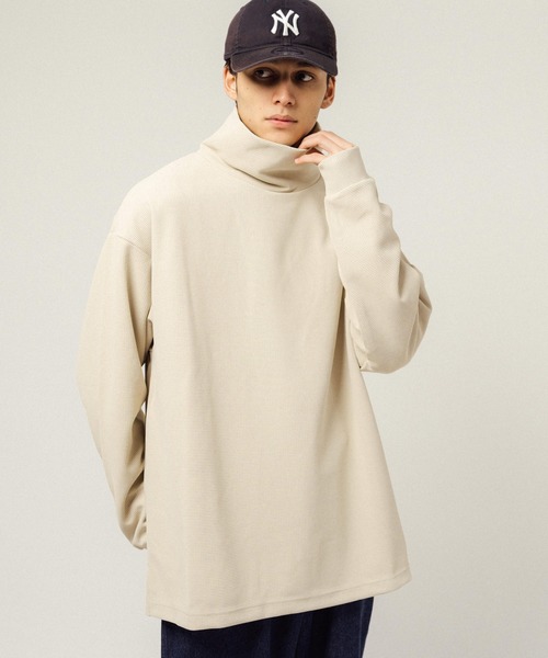 Ressaca(レサーカ)の「オーバーサイズ ワッフル タートルネック長袖カットソー(Tシャツ/カットソー・メンズ・ベージュ/ブラック/グレー・M/L/XL)」の3枚目の写真
