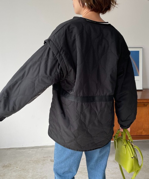 210nouve（トゥージュヌーブ）の「2WAYキルティングノーカラージャケット（ノーカラージャケット・レディース・ライトカーキ/アイボリー/ブラック・FREE）」の5枚目の写真