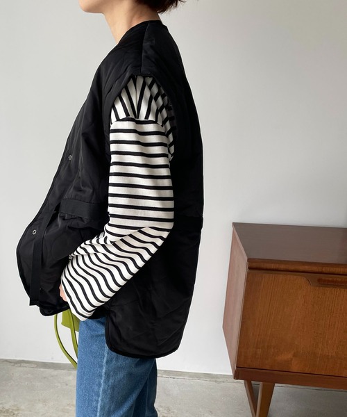 210nouve（トゥージュヌーブ）の「2WAYキルティングノーカラージャケット（ノーカラージャケット・レディース・ライトカーキ/アイボリー/ブラック・FREE）」の18枚目の写真