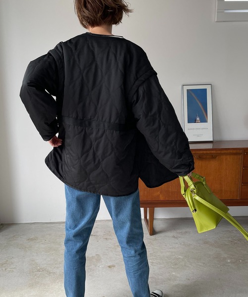 210nouve（トゥージュヌーブ）の「2WAYキルティングノーカラージャケット（ノーカラージャケット・レディース・ライトカーキ/アイボリー/ブラック・FREE）」の15枚目の写真