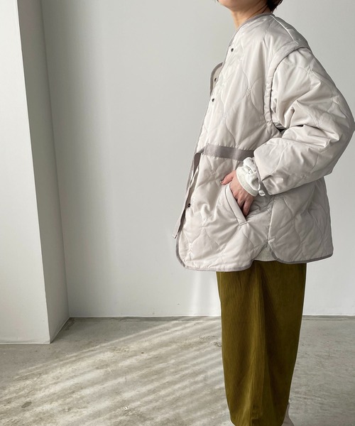 210nouve（トゥージュヌーブ）の「2WAYキルティングノーカラージャケット（ノーカラージャケット・レディース・ライトカーキ/アイボリー/ブラック・FREE）」の8枚目の写真