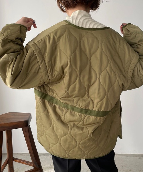 210nouve（トゥージュヌーブ）の「2WAYキルティングノーカラージャケット（ノーカラージャケット・レディース・ライトカーキ/アイボリー/ブラック・FREE）」の17枚目の写真