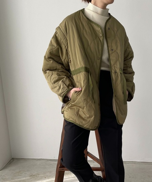 210nouve（トゥージュヌーブ）の「2WAYキルティングノーカラージャケット（ノーカラージャケット・レディース・ライトカーキ/アイボリー/ブラック・FREE）」の14枚目の写真