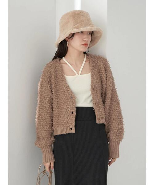 earth music&ecology（アースミュージックアンドエコロジー）の「ループ編みショートニットカーディガン knit cardigan（カーディガン/ボレロ・レディース・モカ/サックスブルー/ホワイト系その他2/ラベンダー・FREE）」の6枚目の写真