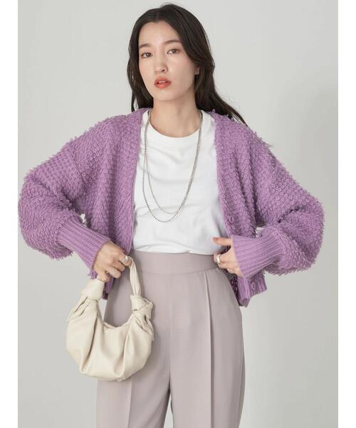 earth music&ecology（アースミュージックアンドエコロジー）の「ループ編みショートニットカーディガン knit cardigan（カーディガン/ボレロ・レディース・モカ/サックスブルー/ホワイト系その他2/ラベンダー・FREE）」の8枚目の写真
