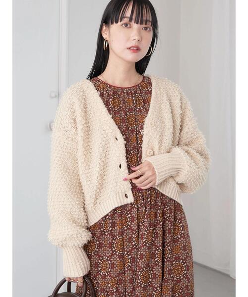 earth music&ecology（アースミュージックアンドエコロジー）の「ループ編みショートニットカーディガン knit cardigan（カーディガン/ボレロ・レディース・モカ/サックスブルー/ホワイト系その他2/ラベンダー・FREE）」の9枚目の写真