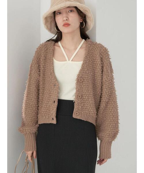 earth music&ecology（アースミュージックアンドエコロジー）の「ループ編みショートニットカーディガン knit cardigan（カーディガン/ボレロ・レディース・モカ/サックスブルー/ホワイト系その他2/ラベンダー・FREE）」の10枚目の写真