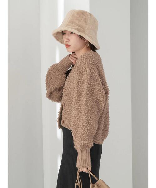 earth music&ecology（アースミュージックアンドエコロジー）の「ループ編みショートニットカーディガン knit cardigan（カーディガン/ボレロ・レディース・モカ/サックスブルー/ホワイト系その他2/ラベンダー・FREE）」の11枚目の写真